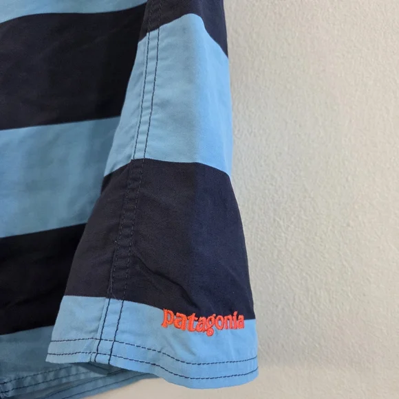 Men's Patagonia Stripe Wavefarer Board Shorts Size 35 Blue #86630 Beach - Picture 2 of 7